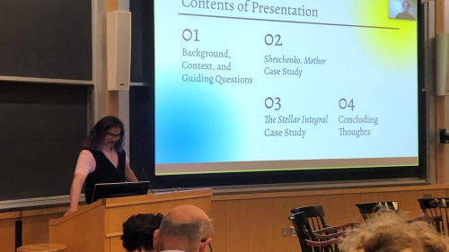 Cassandra Caballero '24 giving senior thesis presentation