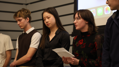 Students studying Ukrainian organizing exhibit