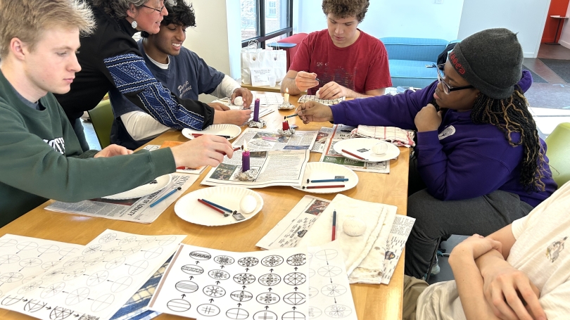 Students decorating pysanka eggs